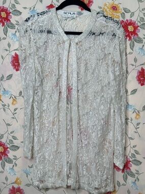SCALA | Vintage Ivory Bridal | Pearl Beaded Sheer | Petite Medium | Excellent